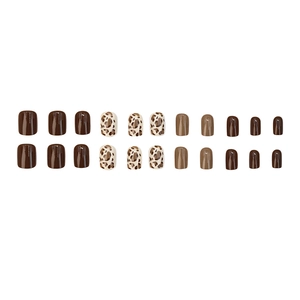 Faux ongles léopard et marron brillant lot de 24 pièces forme carrée et arrondie