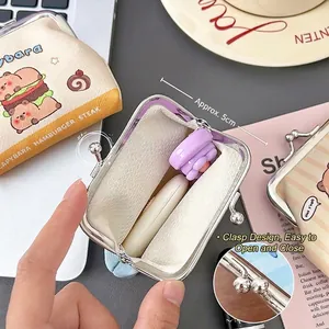 Mini Capybara hamburger printed PU leather coin purse with metal clasp and 5cm wide opening
