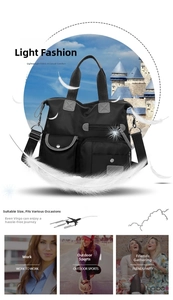 Detail of black waterproof nylon bag with functional multiple zippers and adjustable strap