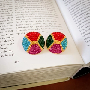Vintage Court Style Round Rhinestone Alloy Stud Earrings With 925 Sterling Silver Earring Post