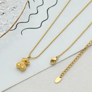 3D geometric bear pendant necklace with faceted golden bead chain for women