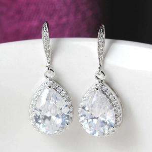 Water Drop Dangle Earrings Copper Cubic Zirconia Pear Cut Wedding Banquet Jewelry For Women Elegant Exquisite Shiny