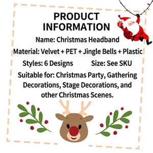 Christmas reindeer horn headbands with sequins and bells for holiday party decorations
