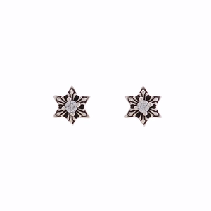 Retro punk style silver hexagram stud earrings with clear round center stones