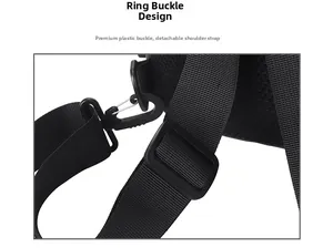 Detail of high-quality plastic buckle with detachable shoulder strap and mesh backing
