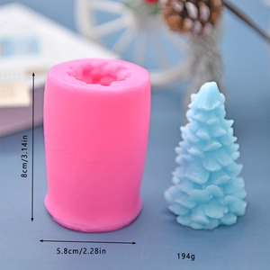 Pink silicone Christmas tree mold for DIY cakes and candles with 8cm height measurement