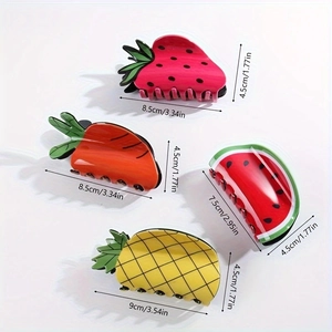 Cute fruit and vegetable hair claw clips set including strawberry carrot watermelon and pineapple