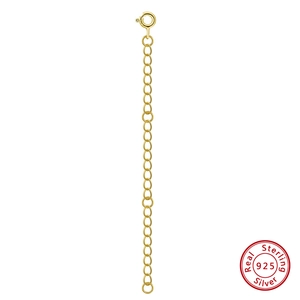 Macro detail of S925 sterling silver gold extension chain with spring clasp closure