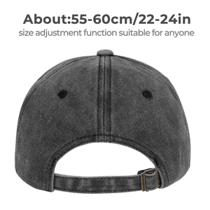 Adjustable metal buckle on dark grey washed cotton baseball cap for 55-60cm head size