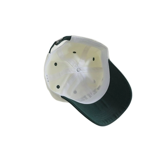 Kids baseball cap in dark green and off-white with adjustable metal buckle back