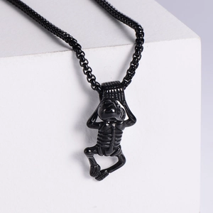 Gothic black stainless steel skeleton pendant necklace with adjustable box chain