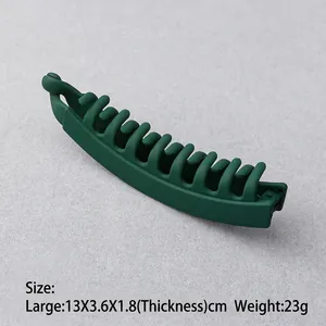 Matte dark green banana hair clip for women with non-slip teeth for ponytail styling