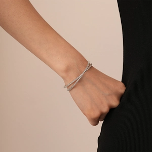Bracelet Jonc Ouvert Croisé À Double Couche Minimaliste En Cuivre Et Zircon Bijoux Géométriques Pour Femmes
