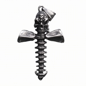 Pendaglio a croce con teschio e colonna vertebrale in acciaio inox in stile punk gotico