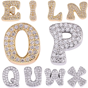 Sparkling copper cursive alphabet pendants with cubic zirconia in gold and silver tones