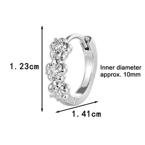 French vintage silver huggie earrings with cubic zirconia flowers and 10mm inner diameter