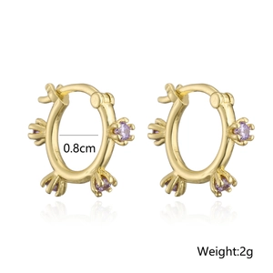 Detail view of 18K gold plated earrings featuring 0.8cm inner diameter and purple zircon