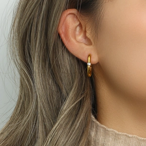 Minimalist 18K gold plated stainless steel U-shaped hoop earrings with sparkling zircon