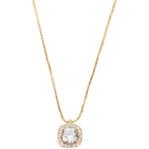 Elegant gold square halo pendant necklace with a sparkling round center cubic zirconia stone