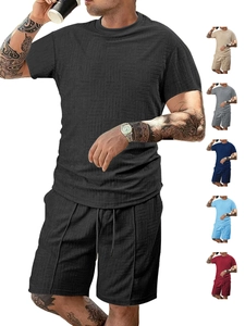 Detailed macro view of waffle knit fabric texture on men's summer sports set