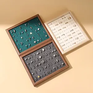 50-slot wood jewelry tray with velvet inserts for ring and earring display stand