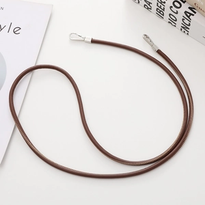 Close-up of 6mm dark brown leather phone strap with premium silver metal clasp detail