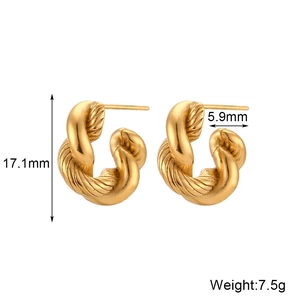 Golden twisted rope hoop earrings with 17.1mm height and 5.9mm thickness specs