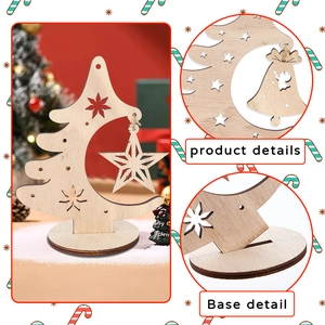 Detail showing the natural wood grain and laser-cut hollow moon design of the Christmas tree
