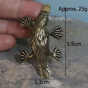 Vintage brass platypus figurine ornament with detailed fur texture, 5.5cm height