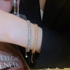 Wrapped Chain Double Row Cubic Zirconia Copper Bracelet For Women Elegant Adjustable Luxury Hand Jewelry