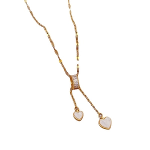 Titanium steel necklace with gold shell heart pendants and micro-pave diamond accents