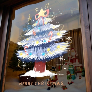Christmas Tree Window Cling Static PVC Sticker Glue Free Double Sided Holiday Glass Decoration Festive Decor
