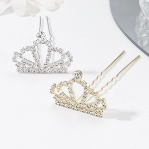 Rhinestone Crown Hair Pin Comb For Princess Birthday Party Performance Alloy Elegant Hair Jewelry For Girls