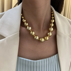 Modische Goldkugelkette aus Titanstahl für Damen mit poliertem, sphärischem Design
