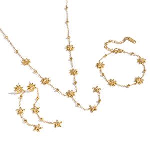 Gold eight-pointed star jewelry set with necklace, bracelet and earrings for women