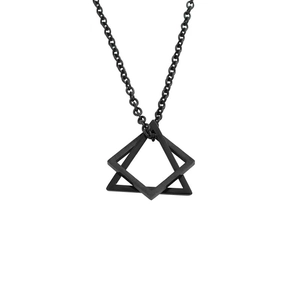 Hip hop style interlocking double triangle stainless steel necklace on white background