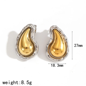 Detailed view of lava fold stainless steel teardrop earrings with dimensions and weight