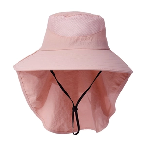Women's pink sun hat with wide brim and neck flap for outdoor UV protection