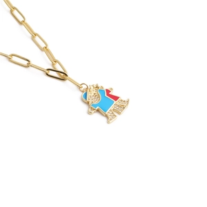 Golden paperclip chain necklace with a bear pendant inlaid with sparkling zircons