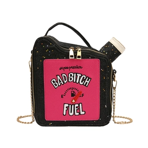 Creative oil can shape crossbody bag with black sequins and embroidery chain strap