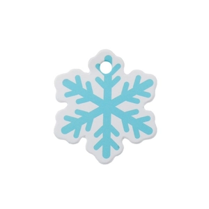 White snowflake shaped gift tags with light blue patterns and convenient hanging holes