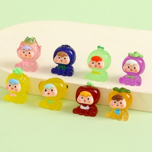 Luminous resin fruit figure set with 8 assorted characters on a tiered display stand