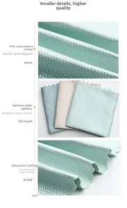 Détail du chiffon en microfibre à écailles montrant la texture et les bords découpés