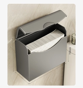 Wall-mounted gunmetal grey paper towel holder with top-flip cover and 244mm length