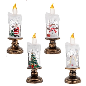 Set van 4 kerst decoratieve LED kaars sneeuwbol lampen met feestelijke figuren