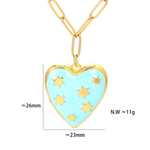 Detail showing dimensions of heart pendant with blue enamel and gold star accent