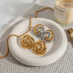Minimalist 18k gold plated hollow swirl earrings in gold and silver finish options