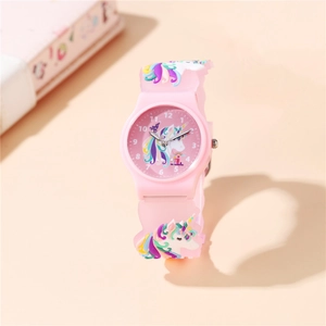 Kids Cartoon Unicorn Watch 3D Relief Silicone Strap Quartz Analog Wristwatch For Girls Students