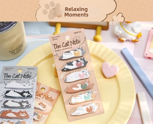 Detailed view of 180-piece cute cat illustration index stickers for school notes