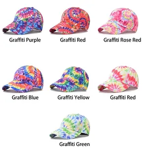 Colorful tie-dye graffiti cotton baseball caps in multiple vibrant color patterns